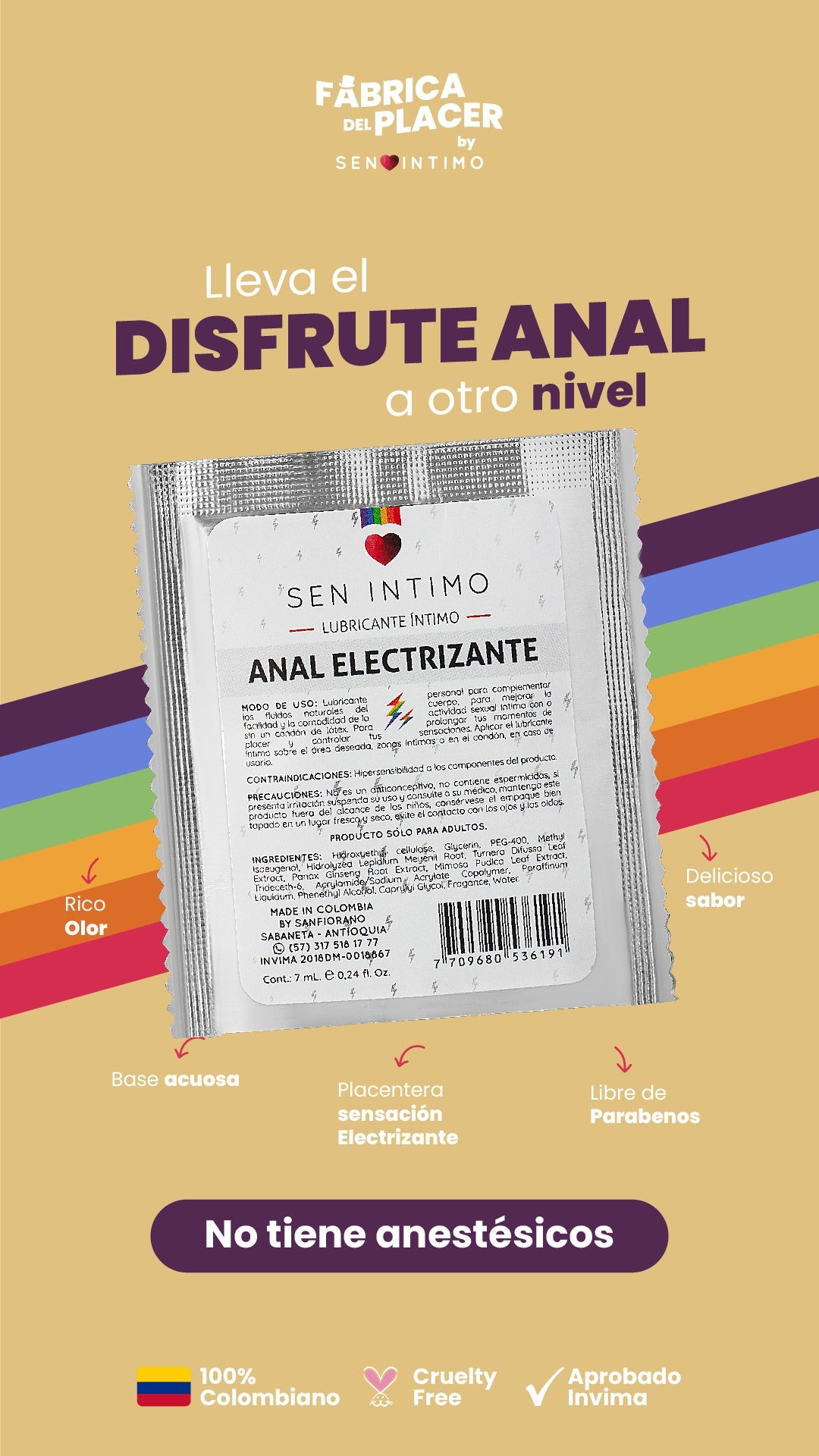 LUBRICANTE INTIMO ANAL ELECTRIZANTE SACHET X 7 ML SEN