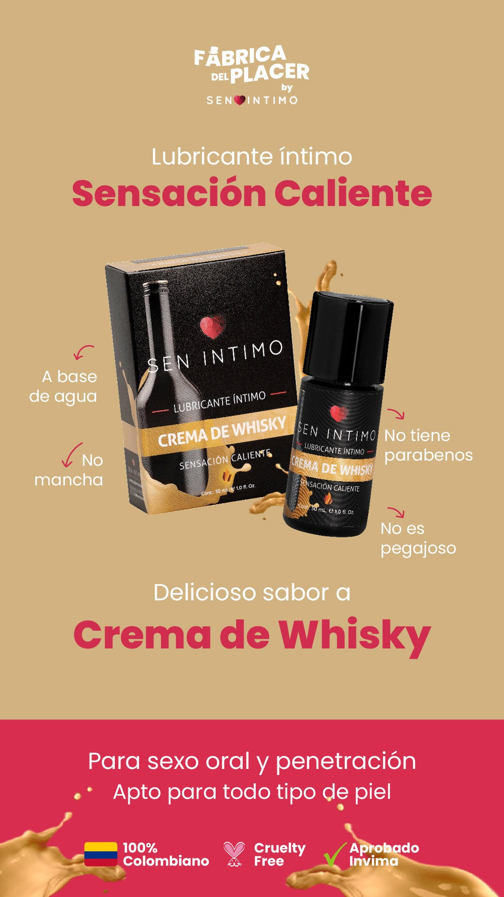 LUBRICANTE CALIENTE CREMA DE WHISKY X 30 ML SEN INTIMO